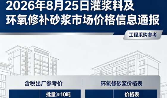 赤城2026年8月25日灌浆料及环氧修补砂浆市场价格信息通报